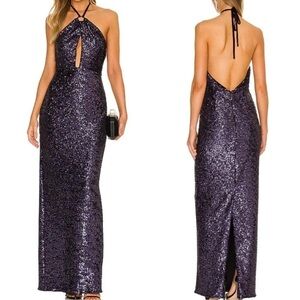 Lovers + Friends Purple Sequin Halter Maxi Dress